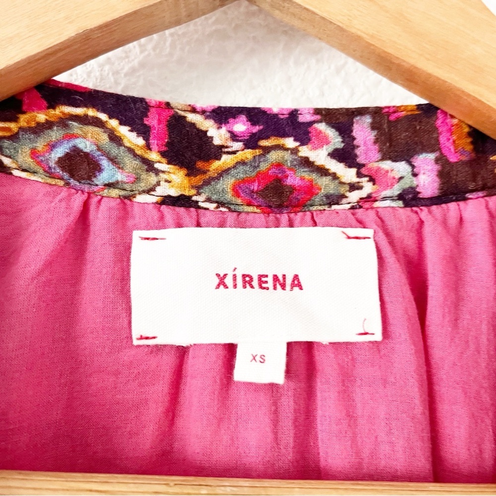 Xirena Lilith Pink Abstract Mini Dress Cotton V-Neck Button Front Boho - Picture 3 of 8